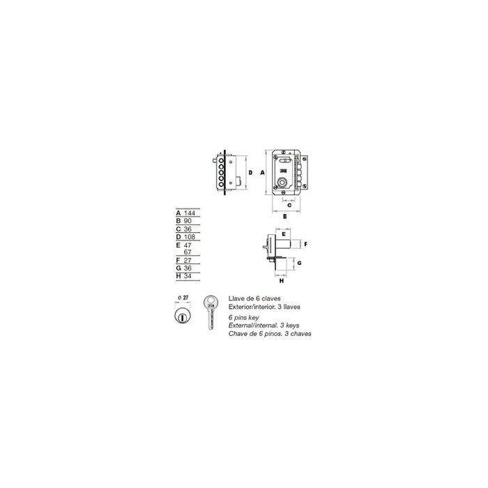 FAC Serrure S 90 laquée droite cylindre 70 mm