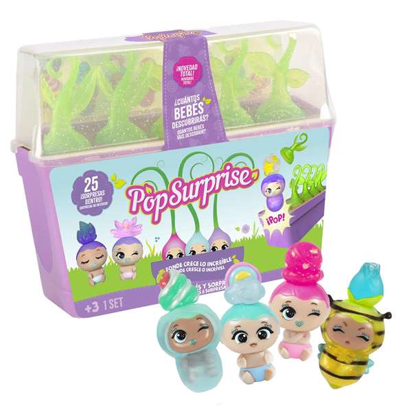 Bizak Pop Surprise Mega Set - 5 capsules avec 4 bébés, accessoires et surprises - Jouet en espagnol pour enfants dès 3 ans