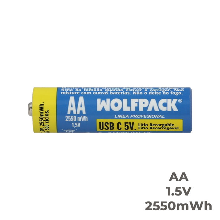 WOLFPACK LINEA PROFESIONAL Piles Lithium AA rechargeables USB-C (4 unités)