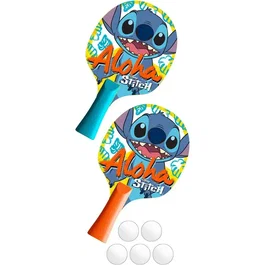 Disney Stitch - Set d'apprentissage Ping-pong 2-en-1 avec 2 raquettes, filet à ventouses, balles et tige flexible 360° - Pour jouer seul ou à deux