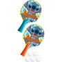 Disney Stitch - Set d'apprentissage Ping-pong 2-en-1 avec 2 raquettes, filet à ventouses, balles et tige flexible 360° - Pour jouer seul ou à deux
