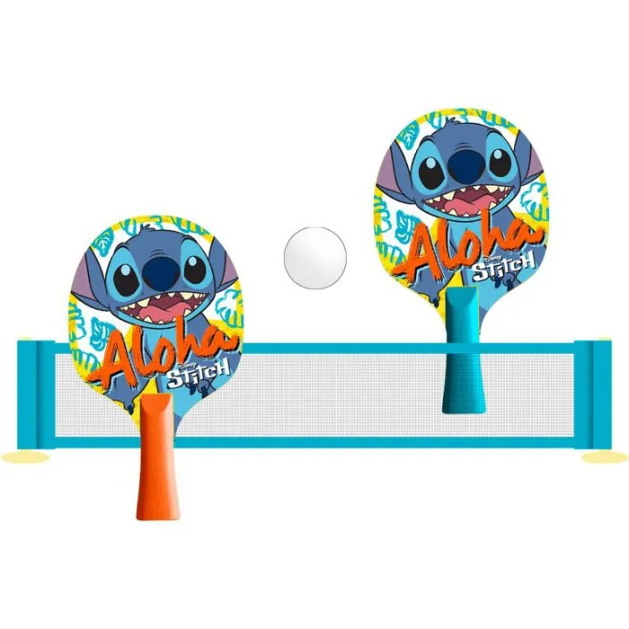 Disney Stitch - Set d'apprentissage Ping-pong 2-en-1 avec 2 raquettes, filet à ventouses, balles et tige flexible 360° - Pour jouer seul ou à deux