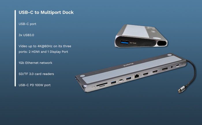 Ewent Docking Station USB-C 12 en 1 EW1150 avec 2x HDMI 4K, DisplayPort, PD 100W, Gigabit Ethernet Ewent Docking Station USB-C 12 en 1 EW1150 avec 2x HDMI 4K, DisplayPort, PD 100W, Gigabit Ethernet