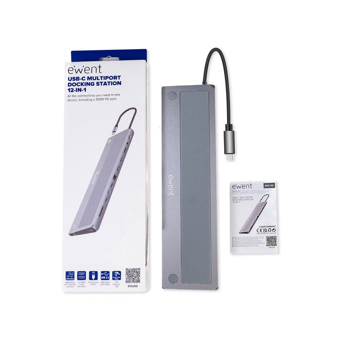 Ewent Docking Station USB-C 12 en 1 EW1150 avec 2x HDMI 4K, DisplayPort, PD 100W, Gigabit Ethernet Ewent Docking Station USB-C 12 en 1 EW1150 avec 2x HDMI 4K, DisplayPort, PD 100W, Gigabit Ethernet