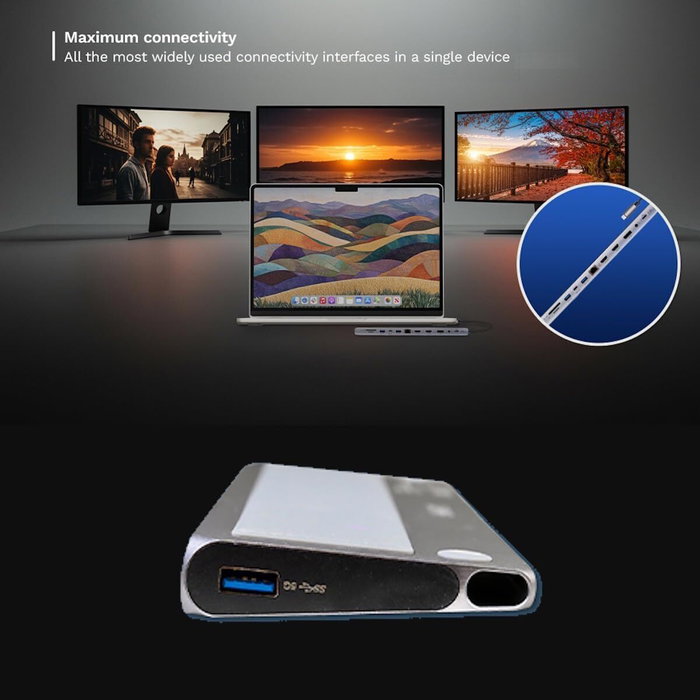 Ewent EW1150 Docking Station USB-C 12 en 1 Gris