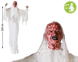 Fantasma Colgante Fantôme Suspendu Grande Taille 220 cm Visage Monstrueux et Mains Levées - Décoration Halloween Effrayante pour Porte, Jardin et Salon