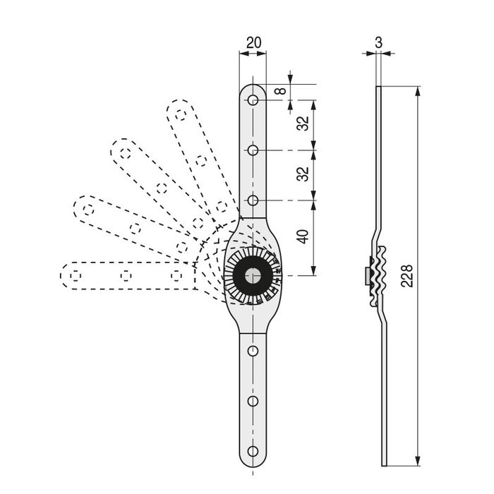 Q&Q Compas plat multipositions remaché, acier zingué pour appui-tête de canapé
