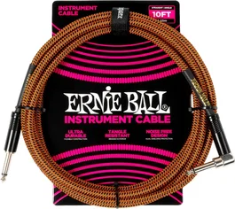 Ernie Ball Câble d'instrument tressé Jack-Jack 3 m - Orange / Noir