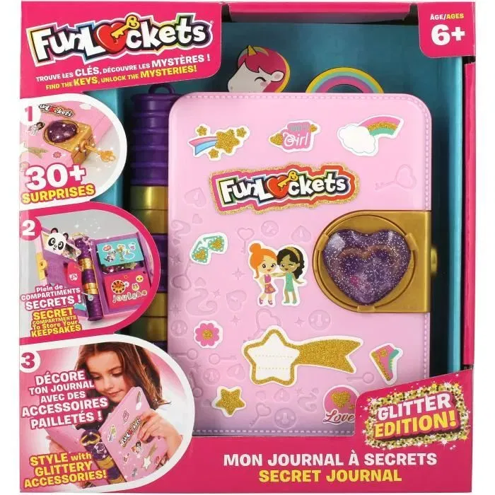 Funlockets - Journal à Secrets - Édition Pailletée, Plus de 30 Surprises, Pour Enfants à Partir de 6 Ans