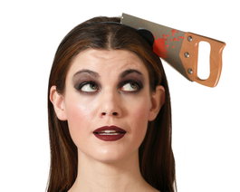 Diadème avec scie ensanglantée pour déguisement de vampire ou zombie