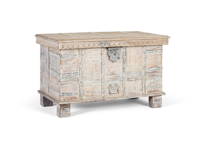 GINER Y COLOMER - Coffre de rangement en bois massif, ouverture par le dessus, finition blanc décapé - Dimensions intérieures : 40x76x37 cm