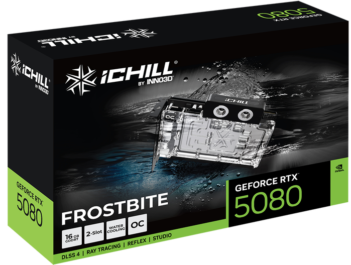 Inno3D GeForce RTX 5080 iCHILL FROSTBITE Carte Graphique 16 Go GDDR7, Ray Tracing, DLSS 4, NVIDIA Blackwell