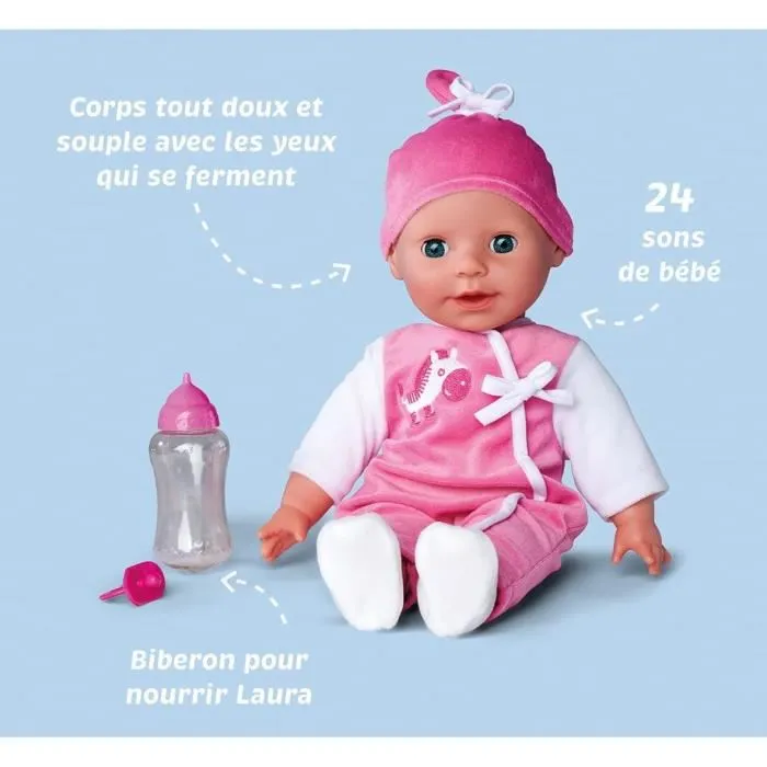 Simba Poupée Bébé Parlante Laura - Corps Souple 38 cm, 24 Sons (Piles Incluses) avec Yeux Dormeurs Simba Poupée Bébé Parlante Laura - Corps Souple 38 cm, 24 Sons (Piles Incluses) avec Yeux Dormeurs