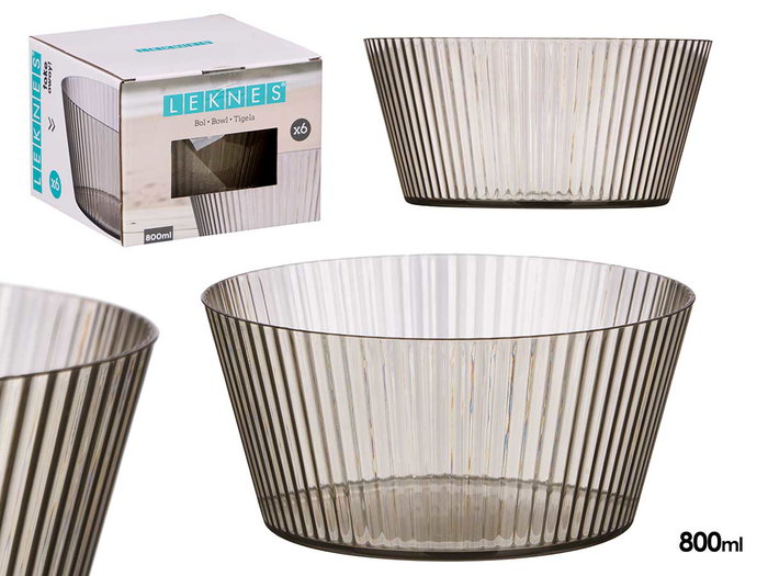 Leknes Bol Rayes Gris 800 ml 15x7x15 cm Plastique PS (Set de 24) Leknes Bol Rayes Gris 800 ml 15x7x15 cm Plastique PS (Set de 24)
