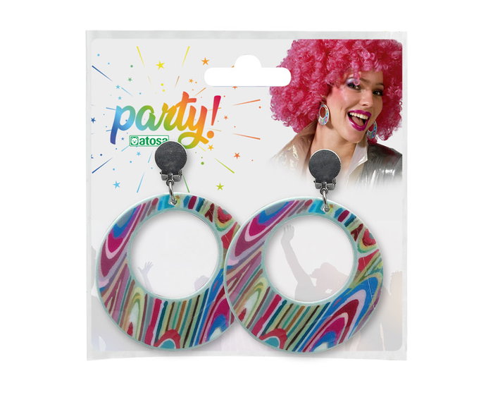 Boucles d'oreilles grandes ronde multicolores hippie pour femme adulte - Accessoire pour fêtes 70s, déguisement ou ambiance disco