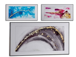GIFTDECOR Lot de 3 impressions sur toile abstraites grande taille Bleu, Marron, Rose