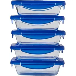 Pyrex Lot de 5 lunch boxes Cook & Go rectangulaires en verre 0,8 L - Couvercle hermétique - Résistantes aux chocs thermiques (-40°C à 350°C) - Sans BPA