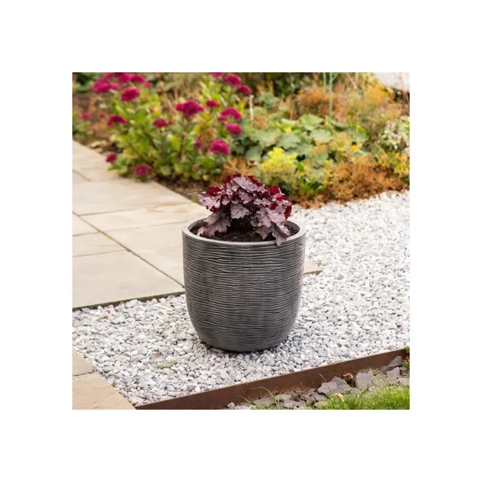 Strata Pot de Fleurs STRATA L Rond Amalfi Ø 42.5 cm x H 40 cm - Étain - Décoration Extérieure Moderne Strata Pot de Fleurs STRATA L Rond Amalfi Ø 42.5 cm x H 40 cm - Étain - Décoration Extérieure Moderne