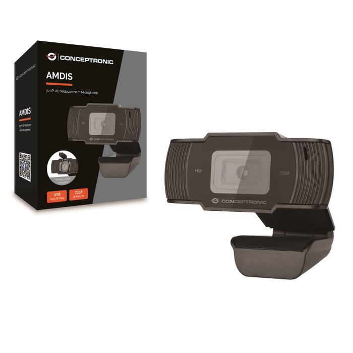 Conceptronic AMDIS05B Webcam HD 720P avec micro et cache confidentialité USB 2.0