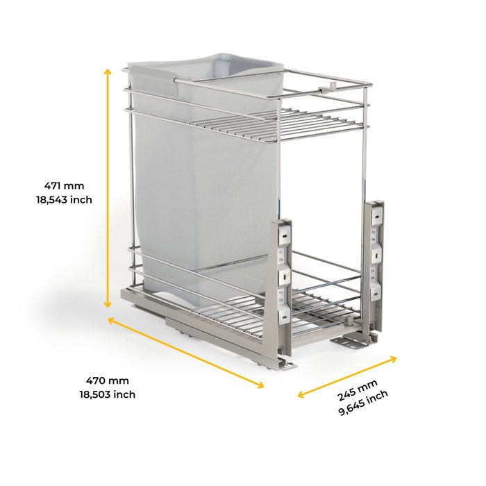 Emuca Chariot coulissant Supra avec paniers et sac à pain, Module 300, Chromé