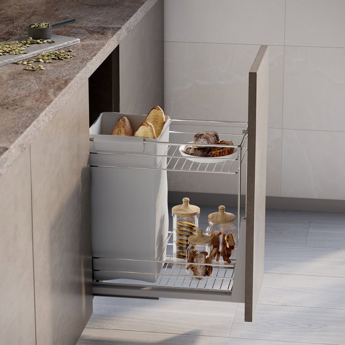 Emuca Chariot coulissant avec paniers et chariot à pain Supra avec fermeture à amortie, module 300, Acier, Chromé Emuca Chariot coulissant avec paniers et chariot à pain Supra avec fermeture à amortie, module 300, Acier, Chromé
