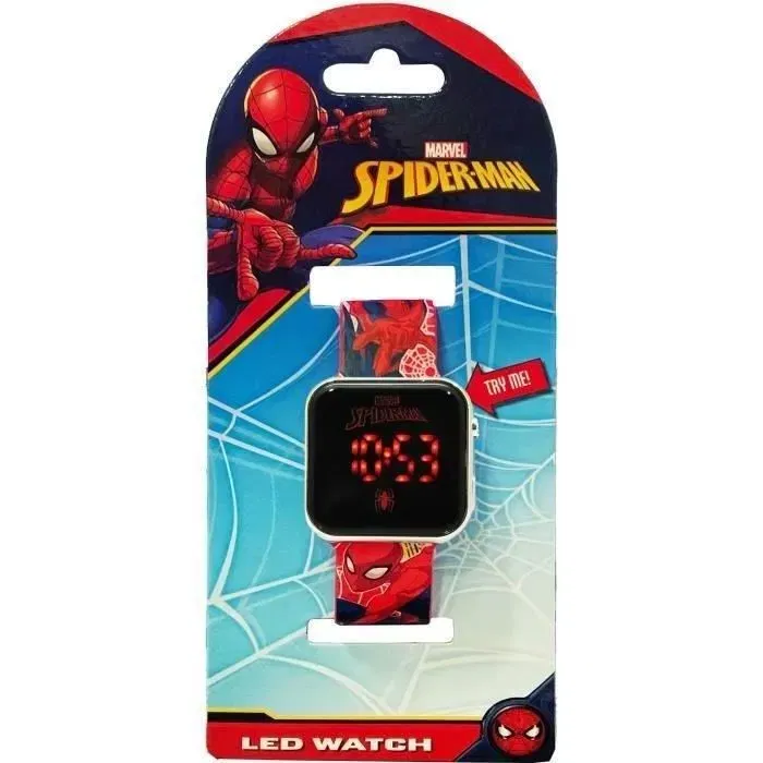 Kids Licensing Montre LED Spiderman SPD4800 - Affichage Heure et Date - Changement de Fond d'Écran - Bleu - Enfant