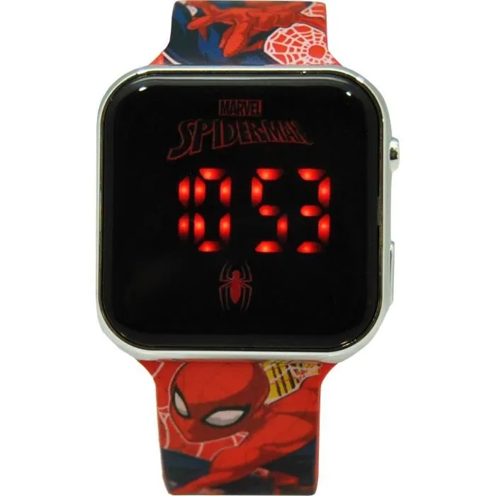 Kids Licensing Montre LED Spiderman SPD4800 - Affichage Heure et Date - Changement de Fond d'Écran - Bleu - Enfant