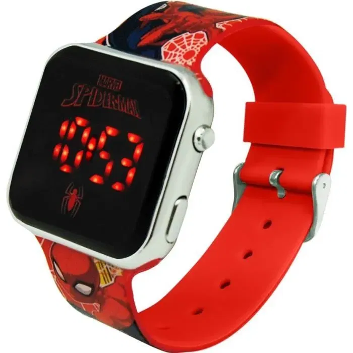 Kids Licensing Montre LED Spiderman SPD4800 - Affichage Heure et Date - Changement de Fond d'Écran - Bleu - Enfant