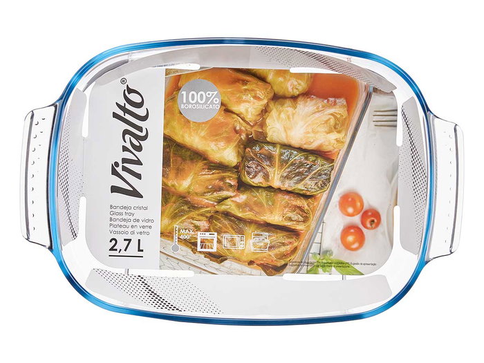 VIVALTO Bandeja rectangulaire en verre borosilicate avec anses 2,7L VIVALTO Bandeja rectangulaire en verre borosilicate avec anses 2,7L