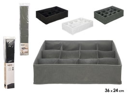 KIPIT Lot de 24 caisses organisatrices pliables 36x24x10cm - Blanc, Gris, Noir
