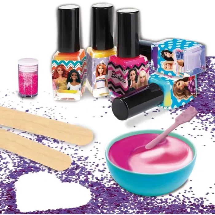 Lisciani Barbie Nail Art - Vernis à ongles qui change de couleur au contact de l'eau, coffret créatif avec paillettes et flacons, à partir de 5 ans