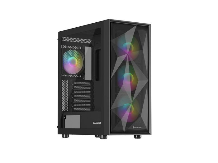 Genesis Boîtier PC Gaming Diaxid 605 Midi Tower ATX, USB 3.1 Type-C, Panneau Verre Trempé, 4 Ventilateurs ARGB, Noir Genesis Boîtier PC Gaming Diaxid 605 Midi Tower ATX, USB 3.1 Type-C, Panneau Verre Trempé, 4 Ventilateurs ARGB, Noir