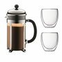 Bodum Set Cafetière à Piston Chambord 1L Gris avec 2 Verres Pavina 0,35L