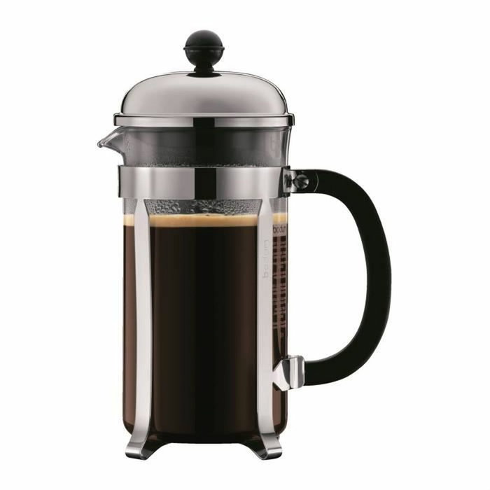 Bodum Set Cafetière à Piston Chambord 1L Gris avec 2 Verres Pavina 0,35L