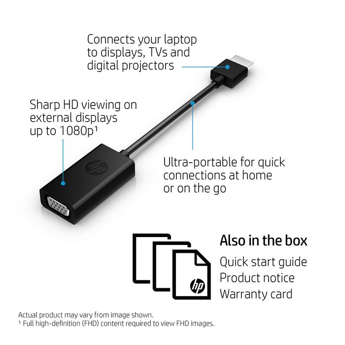 HP Adaptateur HDMI vers VGA - Conversion de signal pour connexion à écran externe en haute définition