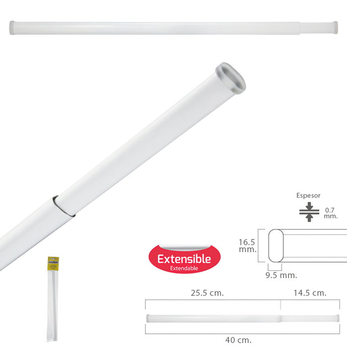 MAURER Barre de visillo extensible 25,5/40 cm avec ressort de pression ajustable MAURER Barre de visillo extensible 25,5/40 cm avec ressort de pression ajustable