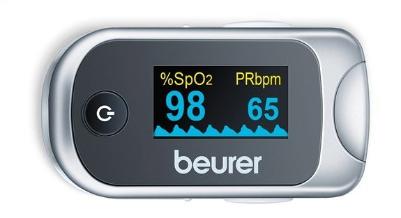Beurer PO-40 - Pulsioxymètre de Sport pour Altitude - Mesure Saturation Oxygène, Fréquence Cardiaque et Indice de Pulsation