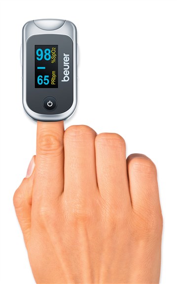 Beurer PO-40 - Pulsioxymètre de Sport pour Altitude - Mesure Saturation Oxygène, Fréquence Cardiaque et Indice de Pulsation
