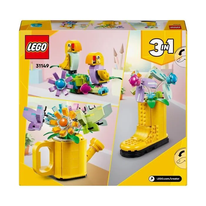 LEGO Creator 3en1 31149 Les Fleurs dans l'Arrosoir, Jouet de Construction 420 Pièces avec Arrosoir, Bouquet et 2 Oiseaux, à Partir de 8 Ans