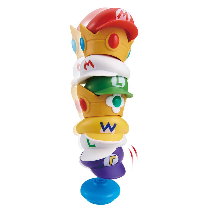 Epoch - Super Mario Cap Stacker 7554 - Jeu d'équilibre et de bataille avec figurines et cartes action - Jeu de société Nintendo pour enfant dès 4 ans