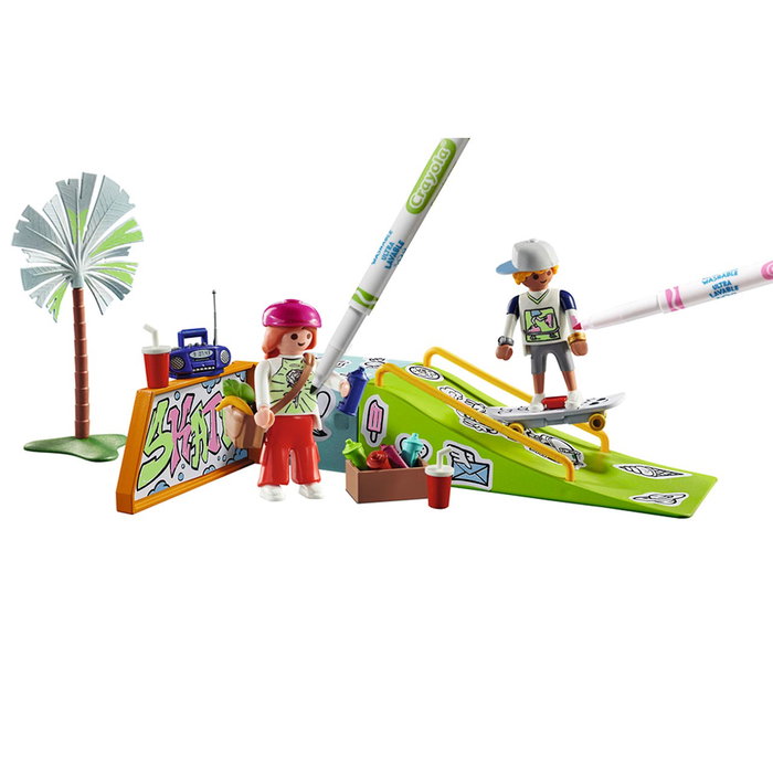 Playmobil Skatepark Color avec rampe et crayons Crayola