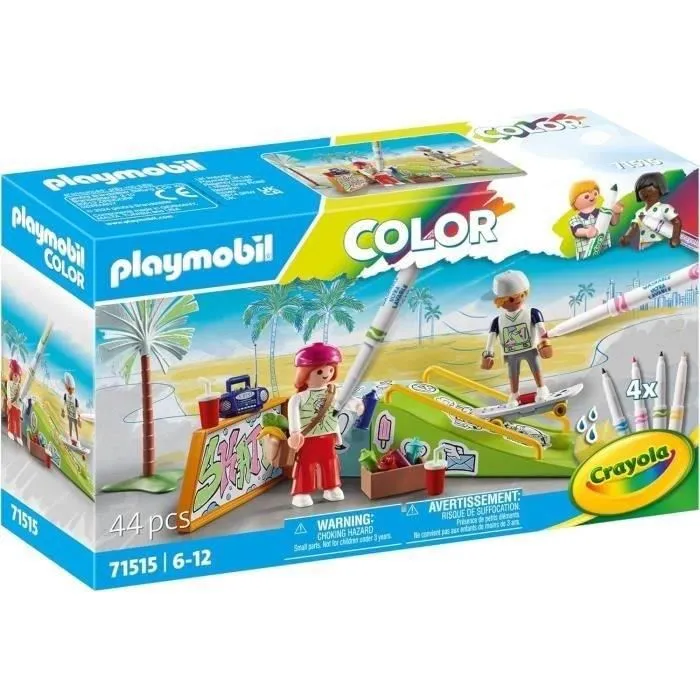 Playmobil 71515 - Set Skateurs avec rampe de skatepark, 44 pièces avec crayons Crayola, figurines et accessoires, jeu de construction pour enfants dès 6 ans Playmobil 71515 - Set Skateurs avec rampe de skatepark, 44 pièces avec crayons Crayola, figurines et accessoires, jeu de construction pour enfants dès 6 ans
