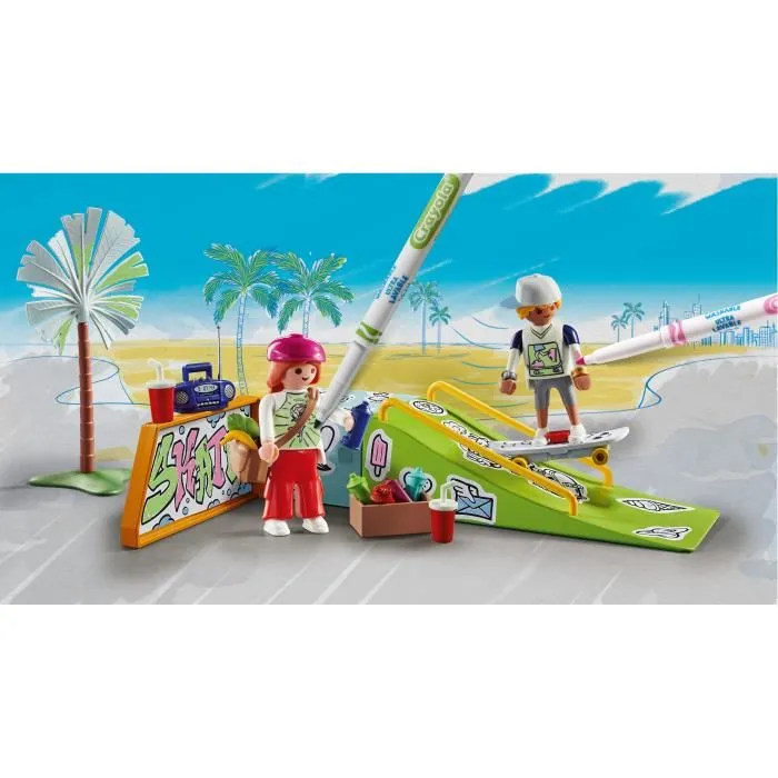 Playmobil 71515 - Set Skateurs avec rampe de skatepark, 44 pièces avec crayons Crayola, figurines et accessoires, jeu de construction pour enfants dès 6 ans Playmobil 71515 - Set Skateurs avec rampe de skatepark, 44 pièces avec crayons Crayola, figurines et accessoires, jeu de construction pour enfants dès 6 ans