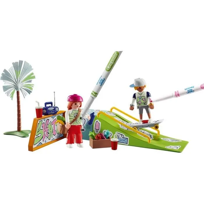 Playmobil 71515 - Set Skateurs avec rampe de skatepark, 44 pièces avec crayons Crayola, figurines et accessoires, jeu de construction pour enfants dès 6 ans Playmobil 71515 - Set Skateurs avec rampe de skatepark, 44 pièces avec crayons Crayola, figurines et accessoires, jeu de construction pour enfants dès 6 ans