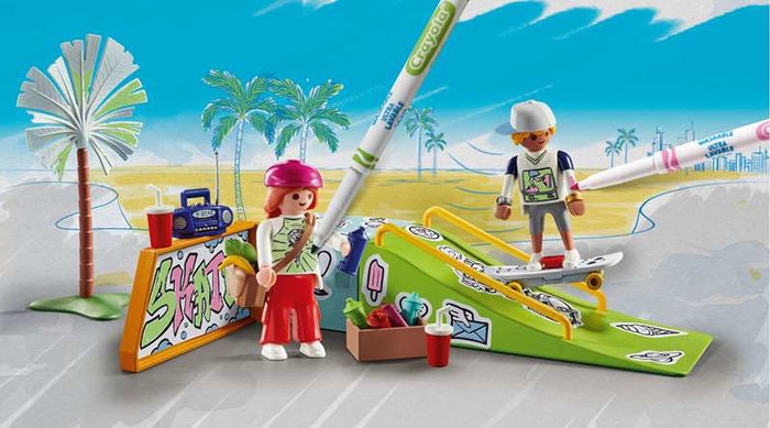 Playmobil Skatepark Color avec rampe et crayons Crayola