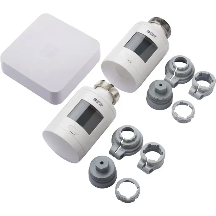 Delta Dore Pack TRV 1.0 connecté 6050664 - Têtes Thermostatiques Intelligentes avec Box pour Contrôle Chauffage à Distance