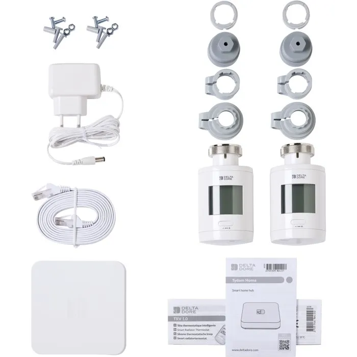 Delta Dore Pack TRV 1.0 connecté 6050664 - Têtes Thermostatiques Intelligentes avec Box pour Contrôle Chauffage à Distance