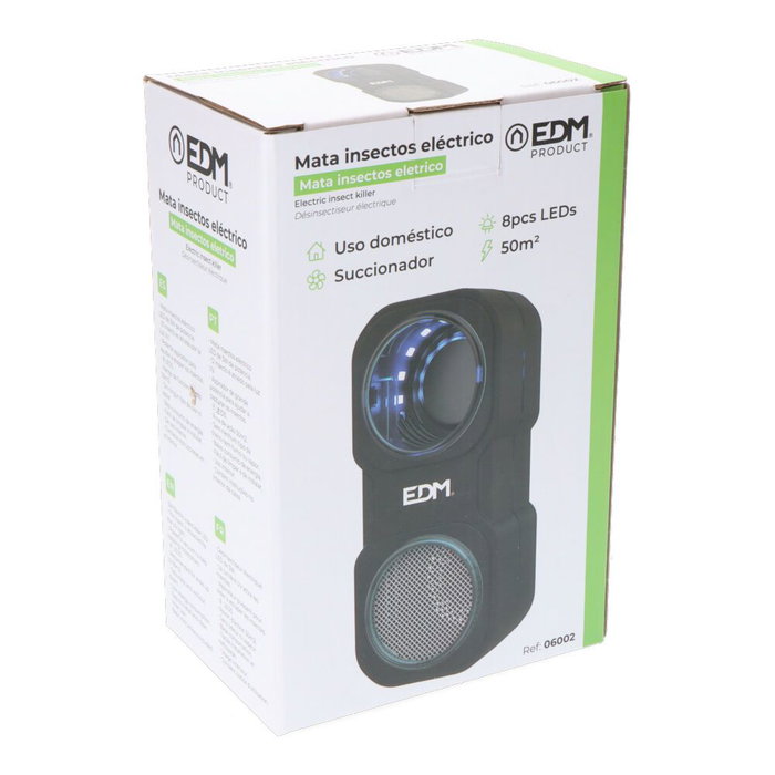 Edm Mini Attrape-Insectes LED 50 m² - 8 x 10,5 x 18,2 cm - Noir - 3W - Efficace Contre les Moustiques
