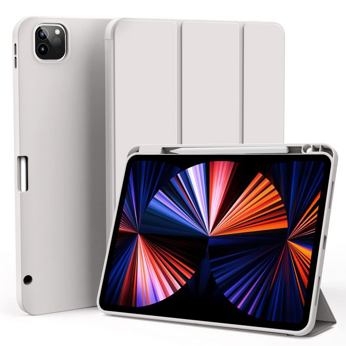 eSTUFF Étui Miami Pencil pour iPad Pro 12,9" (2021/2022) - Cuir PU Gris Transparent avec Recharge Intégrée pour Stylet et Support Magnétique