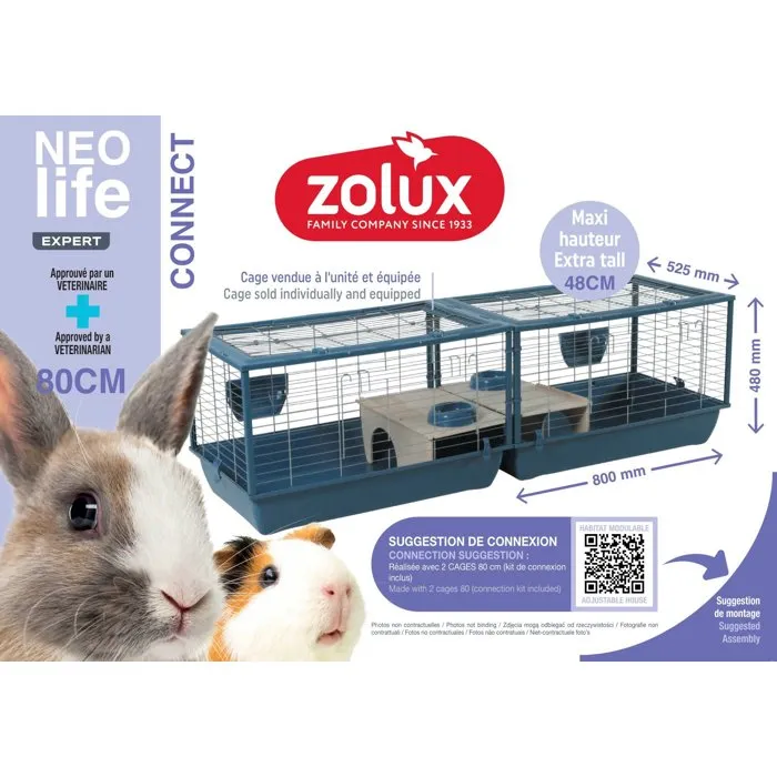 Zolux Cage pour Cochon d'Inde et Rongeurs Néolife Connect 80 x 52,5 x 48 cm Bleu avec Accessoires - Modulable et Approuvée Vétérinaire Zolux Cage pour Cochon d'Inde et Rongeurs Néolife Connect 80 x 52,5 x 48 cm Bleu avec Accessoires - Modulable et Approuvée Vétérinaire